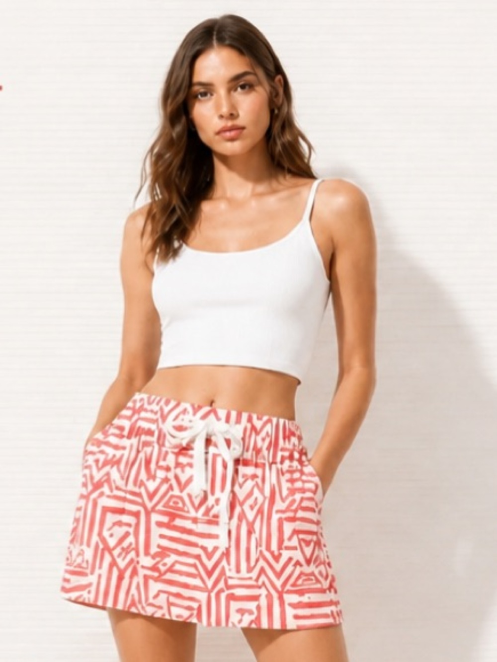 J CREW #A6428 Skirt Drawstring Mini Sidewalk Summer Pink White Gathered Size 4